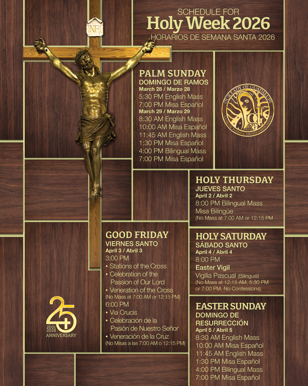 Schedule for Holy Week 2026